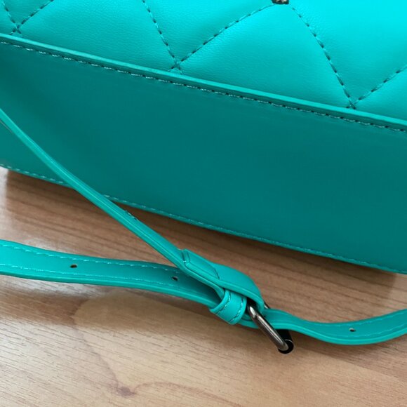 FIRM. $129 Badgley Mischka Diamond Purse, Vegan Leather Studded Branded Gunmetal - Picture 8 of 14